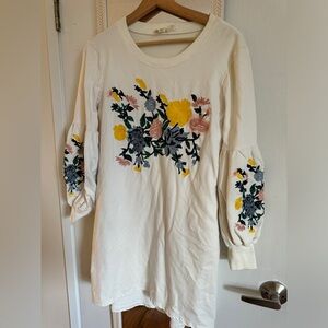 Luna Moon Sweatshirt Dress with floral embroidery size small